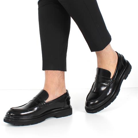 Erkek Siyah Açma Deri Loafer
