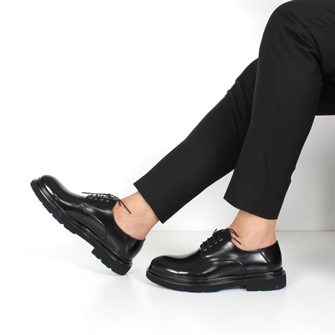 Erkek Siyah Bağcıklı Açma Deri Günlük Ayakkabı