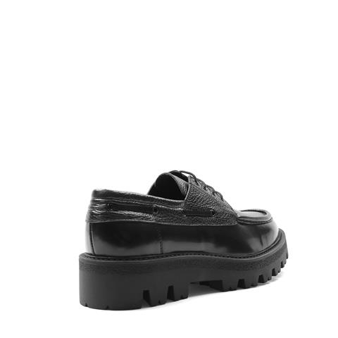 Erkek Siyah Bağcıklı Kalın Tabanlı Açma Deri Günlük Ayakkabı