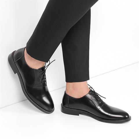 Erkek Siyah Bağcıklı Açma Deri Klasik Ayakkabı