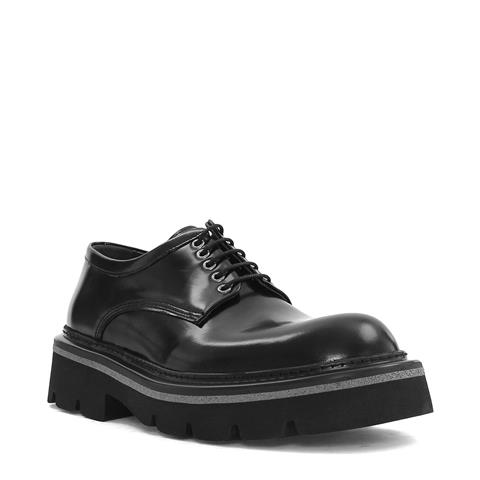 Erkek Siyah Bağcıklı Kalın Tabanlı Açma Deri Günlük Ayakkabı