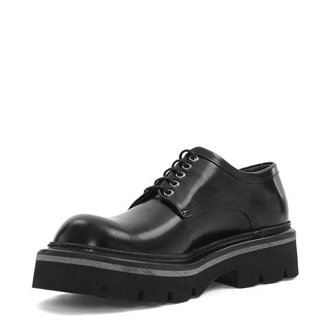 Erkek Siyah Bağcıklı Kalın Tabanlı Açma Deri Günlük Ayakkabı