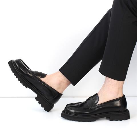 Erkek Siyah Kalın Tabanlı Açma Deri Loafer