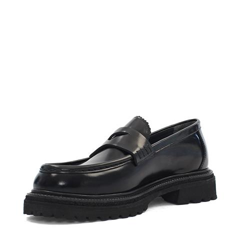 Erkek Siyah Kalın Tabanlı Açma Deri Loafer