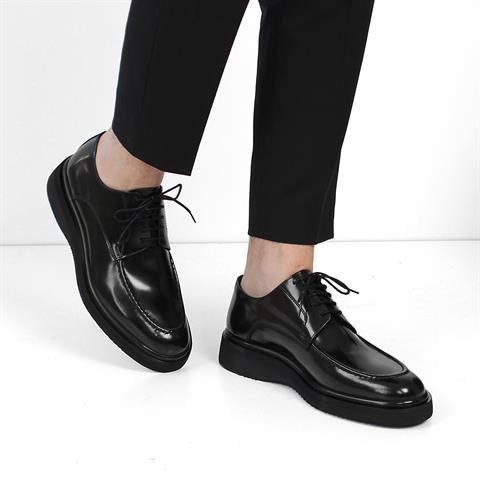 Erkek Siyah Bağcıklı Açma Deri Ayakkabı