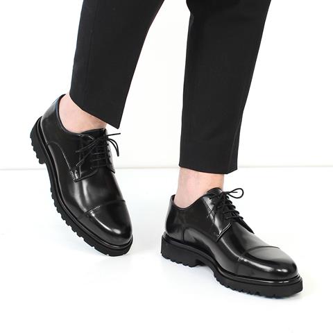 Erkek Siyah Bağcıklı Kalın Tabanlı Açma Deri Günlük Ayakkabı