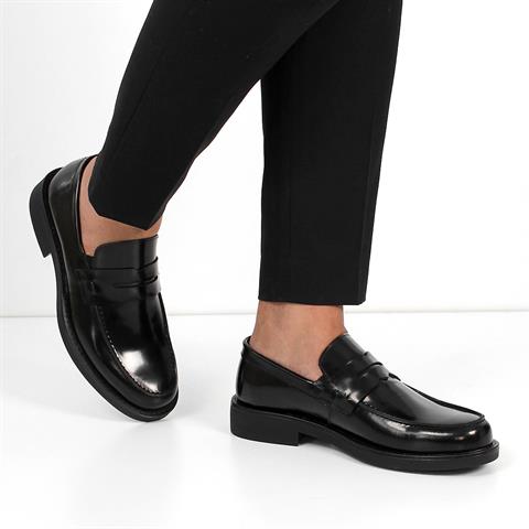 Erkek Siyah Açma Deri Loafer