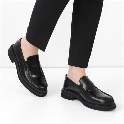 Erkek Siyah Açma Deri Loafer