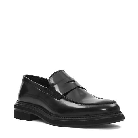 Erkek Siyah Açma Deri Loafer