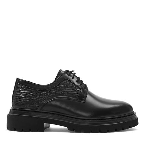 Erkek Siyah Bağcıklı Kalın Tabanlı Açma Deri Günlük Ayakkabı