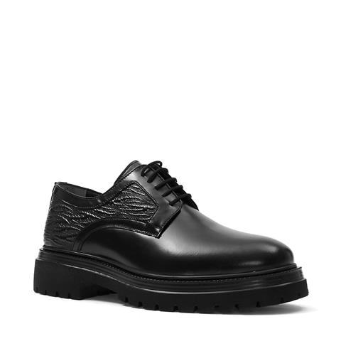 Erkek Siyah Bağcıklı Kalın Tabanlı Açma Deri Günlük Ayakkabı