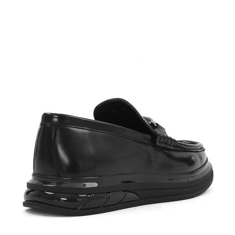 Erkek Siyah Kalın Tabanlı Açma Deri Loafer