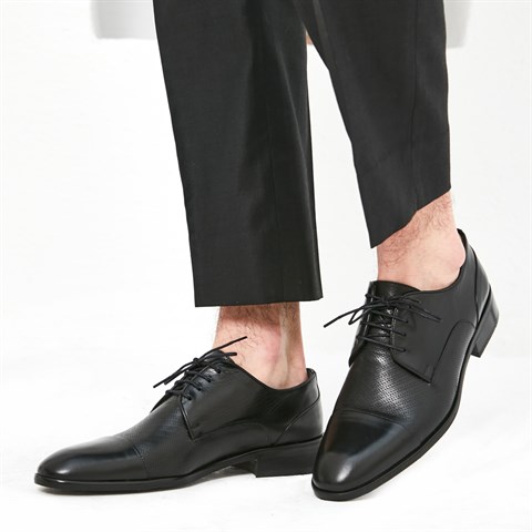 Erkek Siyah Bağcıklı Deri Klasik Ayakkabı