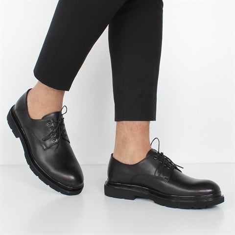 Erkek Siyah Bağcıklı Deri Günlük Ayakkabı