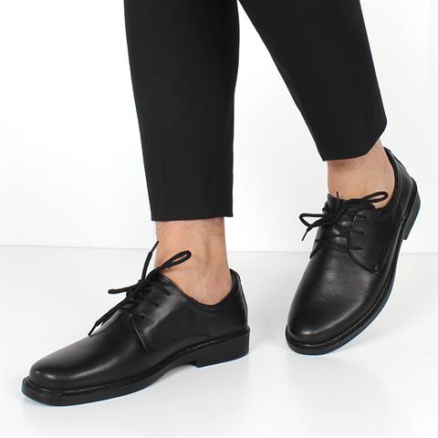 Erkek Siyah Bağcıklı Deri Günlük Ayakkabı