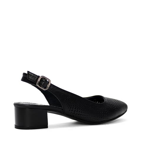 Kadın Siyah Bilekten Bantlı Deri Klasik Ayakkabı