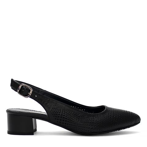 Kadın Siyah Bilekten Bantlı Deri Klasik Ayakkabı