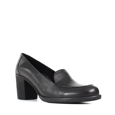 Kadın Siyah Kalın Topuklu Deri Klasik Ayakkabı