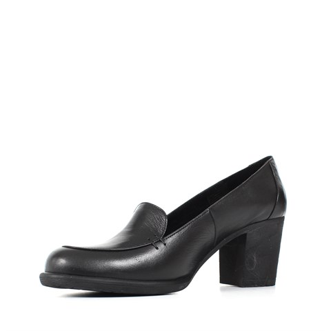 Kadın Siyah Kalın Topuklu Deri Klasik Ayakkabı
