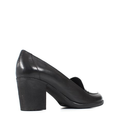 Kadın Siyah Kalın Topuklu Deri Klasik Ayakkabı