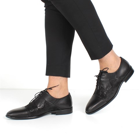 Erkek Siyah Bağcıklı Deri Klasik Ayakkabı