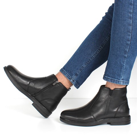 Erkek Siyah Fermuarlı Deri Bot