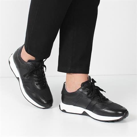 Erkek Siyah Bağcıklı Deri Sneaker