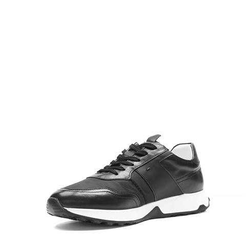 Erkek Siyah Bağcıklı Deri Sneaker