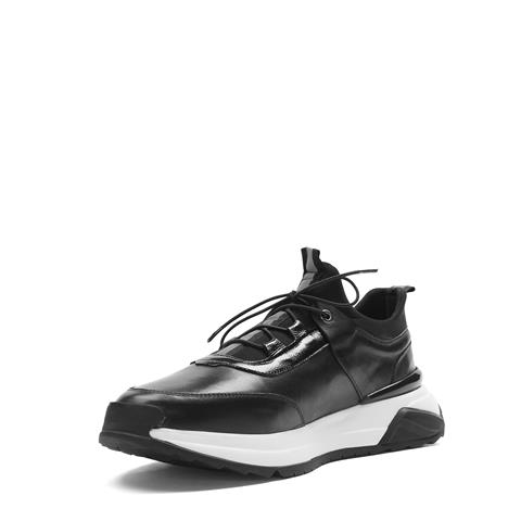 Erkek Siyah Bağcıklı Kalın Tabanlı Deri Sneaker