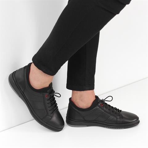 Erkek Siyah Bağcıklı Deri Günlük Ayakkabı