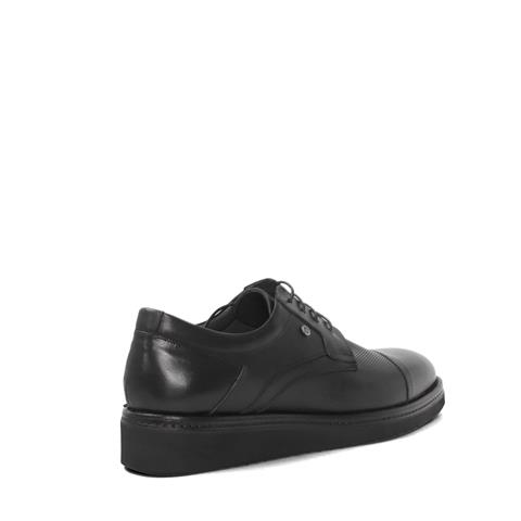 Erkek Siyah Bağcıklı Kalın Tabanlı Deri Günlük Ayakkabı