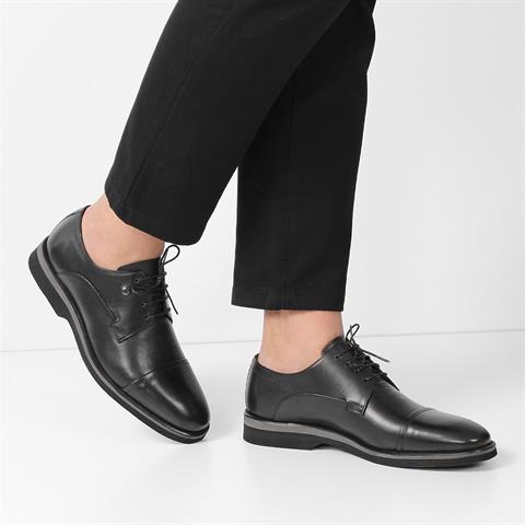 Erkek Siyah Bağcıklı Deri Klasik Ayakkabı