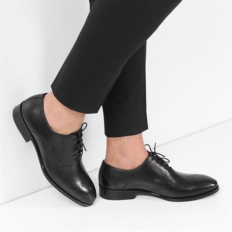 Erkek Siyah Bağcıklı Deri Klasik Ayakkabı