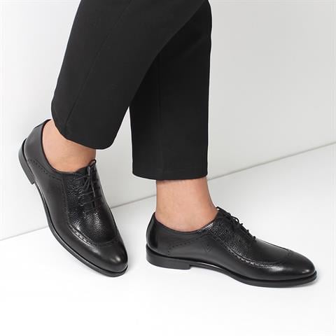 Erkek Siyah Bağcıklı Deri Klasik Ayakkabı