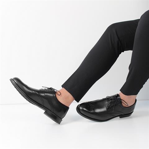 Erkek Siyah Bağcıklı Deri Klasik Ayakkabı