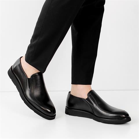 Erkek Siyah Kalın Tabanlı Deri Günlük Ayakkabı