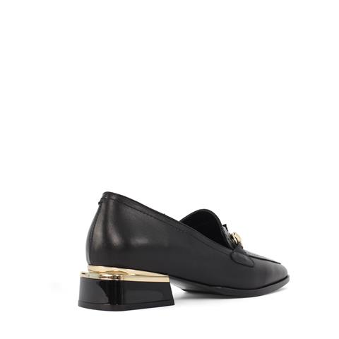 Kadın Siyah Tokalı Topuk Detaylı Deri Loafer
