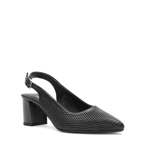 Kadın Siyah Bilekten Bantlı Deri Klasik Ayakkabı