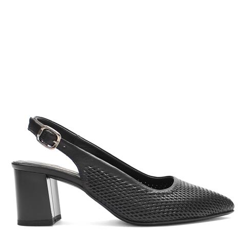 Kadın Siyah Bilekten Bantlı Deri Klasik Ayakkabı