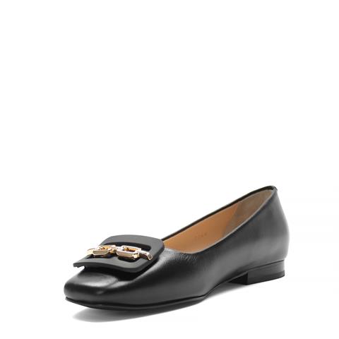 Kadın Siyah Tokalı Deri Babet