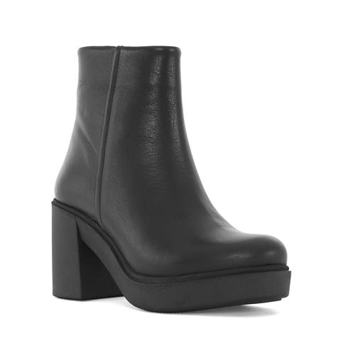 Kadın Siyah Fermuarlı Kalın Topuklu Deri Bot