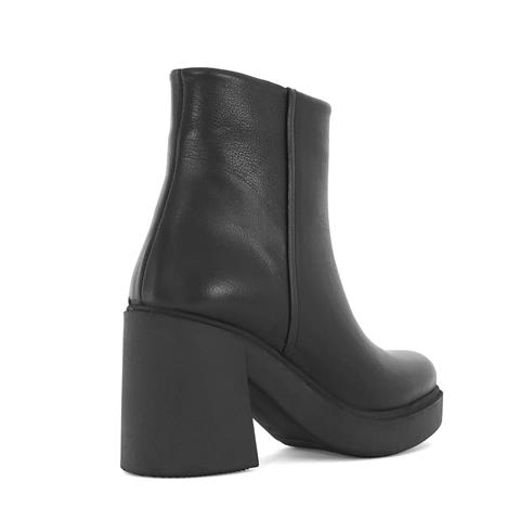 Kadın Siyah Fermuarlı Kalın Topuklu Deri Bot