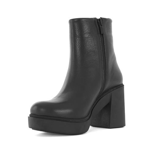 Kadın Siyah Fermuarlı Kalın Topuklu Deri Bot
