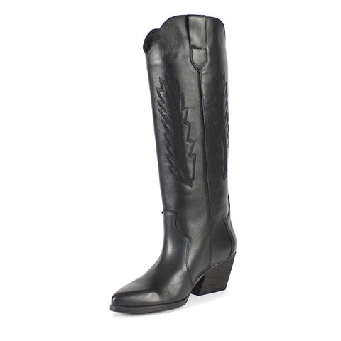 Kadın Siyah Topuklu Deri Kovboy Çizme