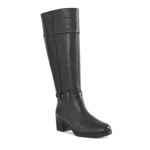 Kadın Siyah Fermuarlı Topuklu Deri Çizme