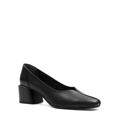 Kadın Siyah Kısa Kalın Topuklu Deri Klasik Ayakkabı