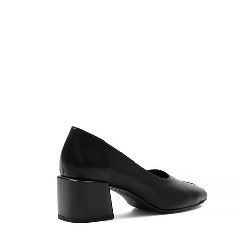 Kadın Siyah Kısa Kalın Topuklu Deri Klasik Ayakkabı