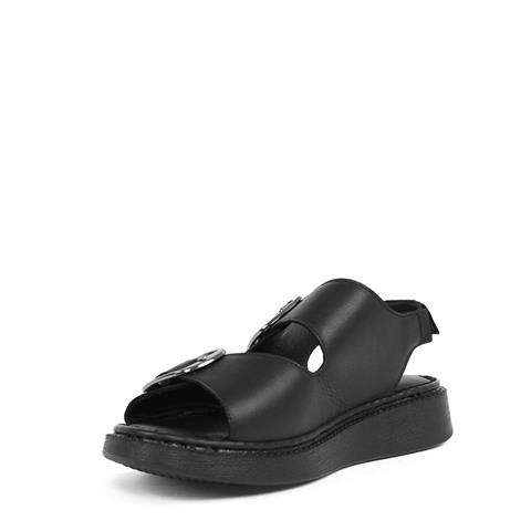 Kadın Siyah Çift Tokalı Deri Sandalet