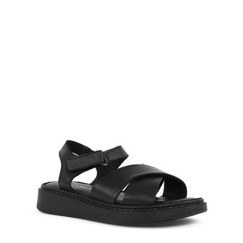 Kadın Siyah Bilekten Cırt Cırtlı Deri Sandalet