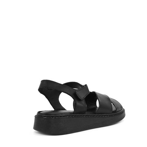 Kadın Siyah Bilekten Cırt Cırtlı Deri Sandalet